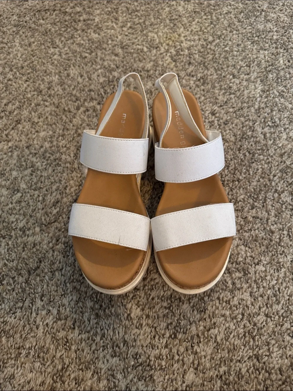 Madden Girl White Cork-Effect Platform Wedge Sandals